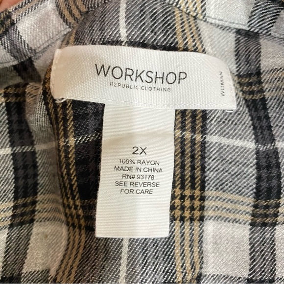 Workshop Republic Clothing Women’s Plaid Flannel Slouched Button Down - Picture 5 of 6